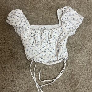 Hollister White Cap Sleeve Ruched Crop Blouse